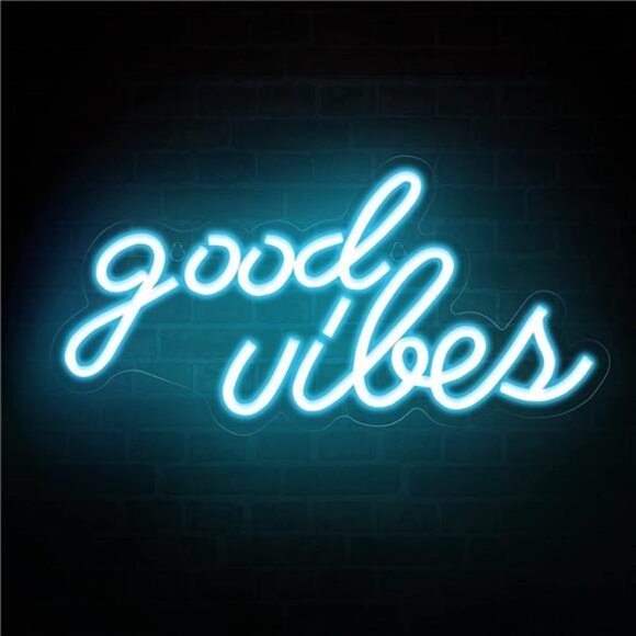 Good Vibes Neon Sign, Neon Lights for Bedroom Wall Decor, Water Green LED Neon